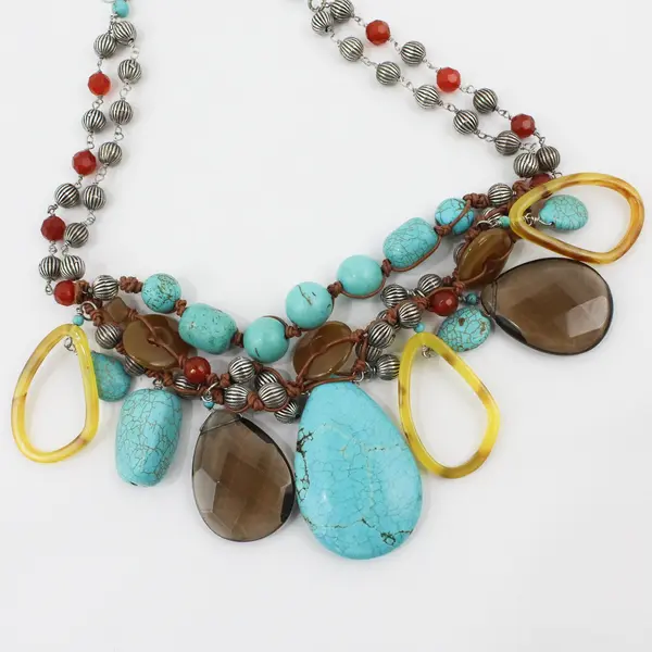 Chico's Southwestern Faux Turquoise Chunky Statement Necklace 19in