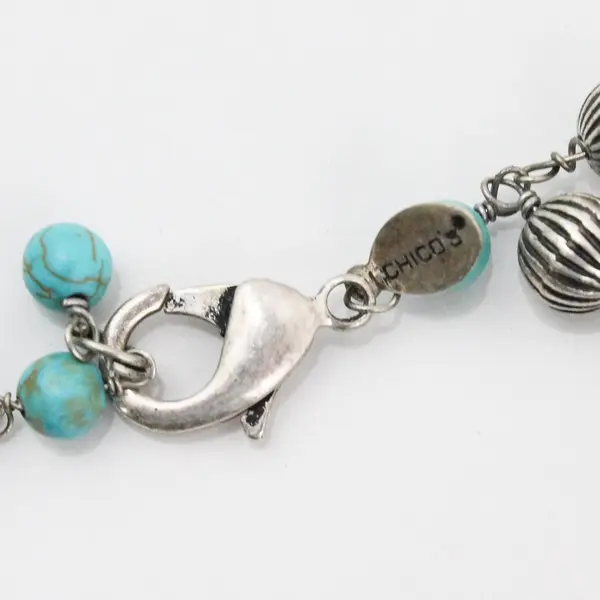 Chico's Southwestern Faux Turquoise Chunky Statement Necklace 19in