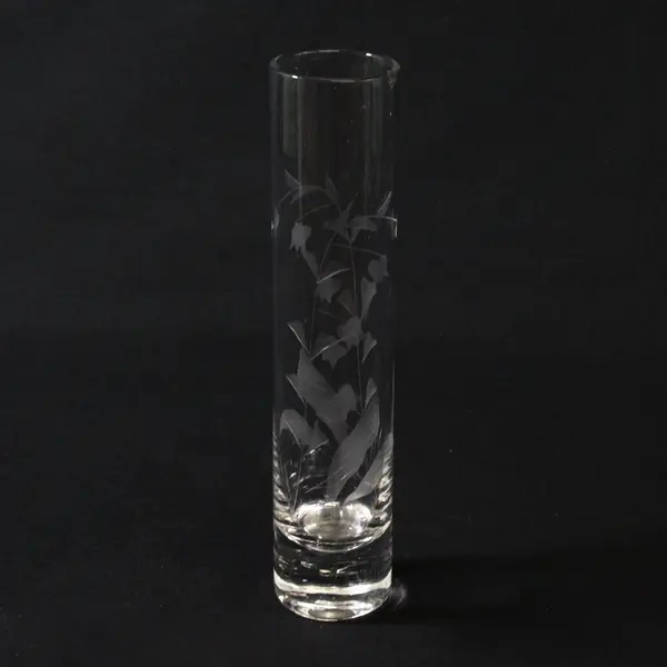 Unbranded Etched Glass Bud Vase Floral Design 7 Inch