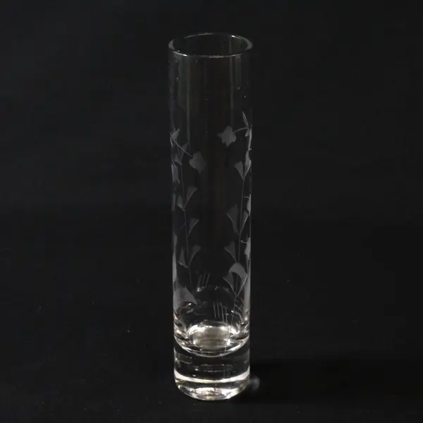 Unbranded Etched Glass Bud Vase Floral Design 7 Inch