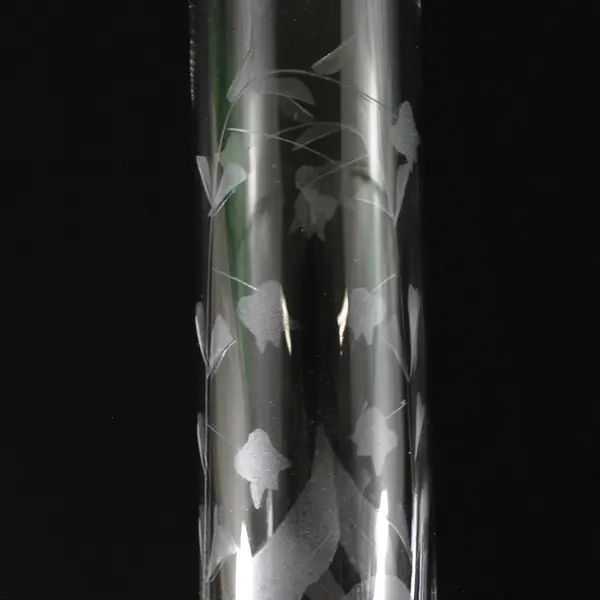 Unbranded Etched Glass Bud Vase Floral Design 7 Inch