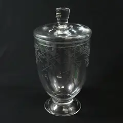 Large Clear Glass Apothecary Jar Etched Crisscross Dot Pattern 14.75"