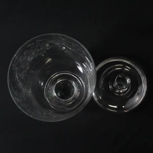 Large Clear Glass Apothecary Jar Etched Crisscross Dot Pattern 14.75"