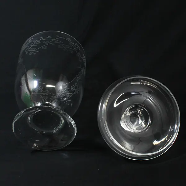 Large Clear Glass Apothecary Jar Etched Crisscross Dot Pattern 14.75"