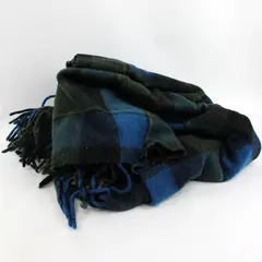 Pendleton Green Blue Plaid Wool Throw Blanket Fringe 52x68