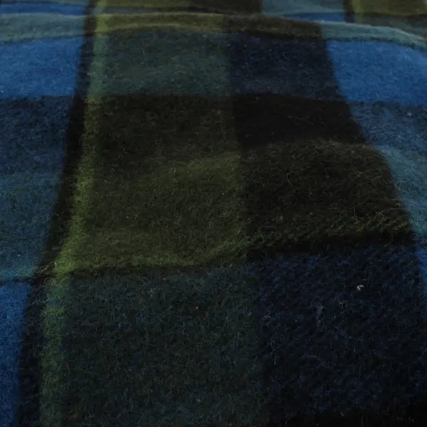 Pendleton Green Blue Plaid Wool Throw Blanket Fringe 52x68