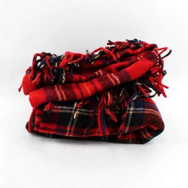 Pendleton Red Plaid Fringe Wool Throw Blanket 52 x 70