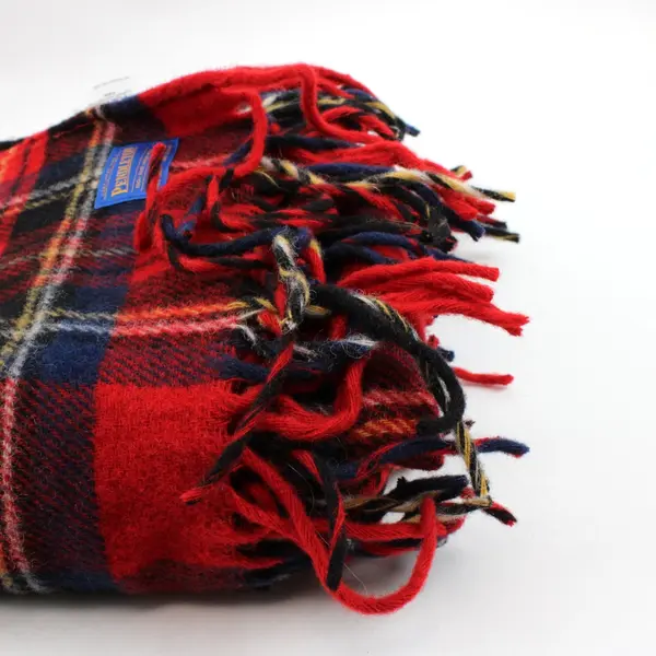 Pendleton Red Plaid Fringe Wool Throw Blanket 52 x 70