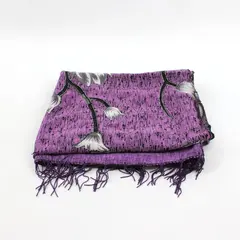 Unbranded Purple and Black Floral Partly Sheer Scarf Tassel Ends