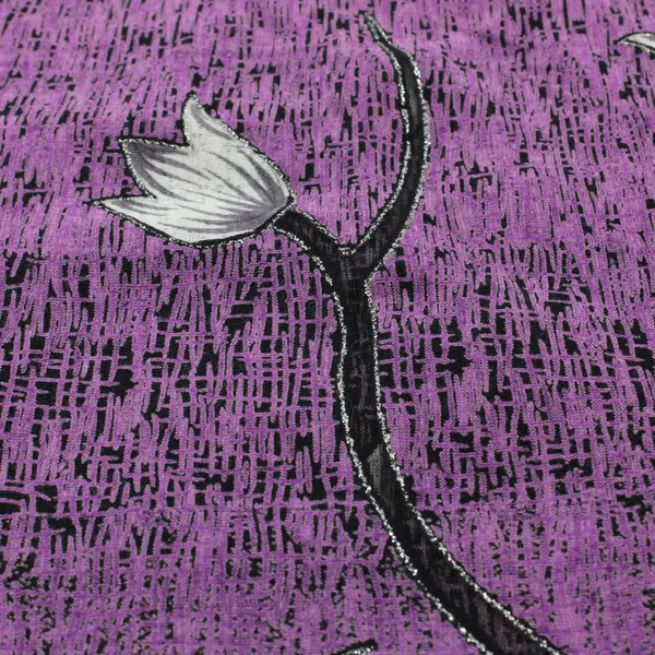 Unbranded Purple and Black Floral Partly Sheer Scarf Tassel Ends