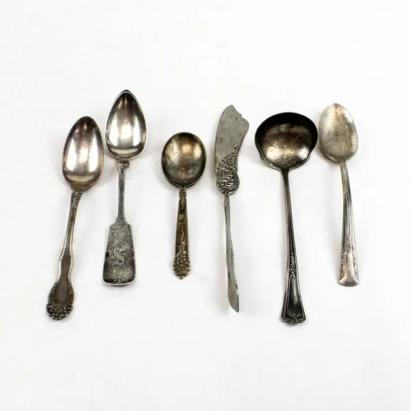 Vintage Set of 6 Various Brands Mismatched Patterns Silverplate Utensils