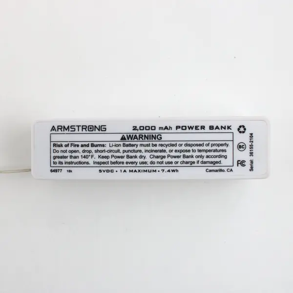 Armstrong 2000mAh Portable Power Bank USB Charger w/ Key Ring Tether