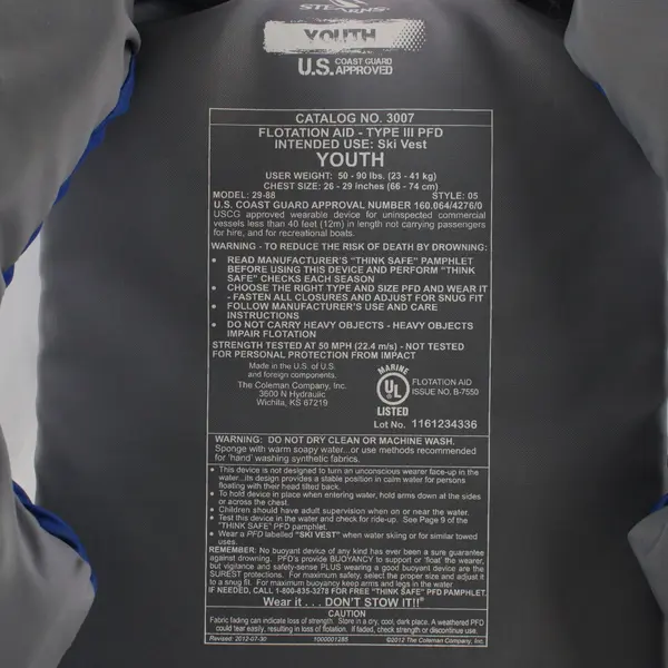 Stearns Youth Blue Life Vest U.S. Coast Guard Approved Boating Swim