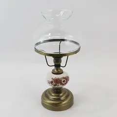 Vintage Brass & Ceramic Taper Candle Lamp w/ Glass Globe 13.5 in