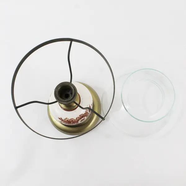 Vintage Brass & Ceramic Taper Candle Lamp w/ Glass Globe 13.5 in