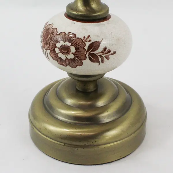 Vintage Brass & Ceramic Taper Candle Lamp w/ Glass Globe 13.5 in