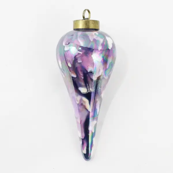 Hand-Painted Hand-Blown Glass Spire Ornament Brass Hanger 4in