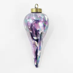 Hand-Painted Hand-Blown Glass Spire Ornament Brass Hanger 4in