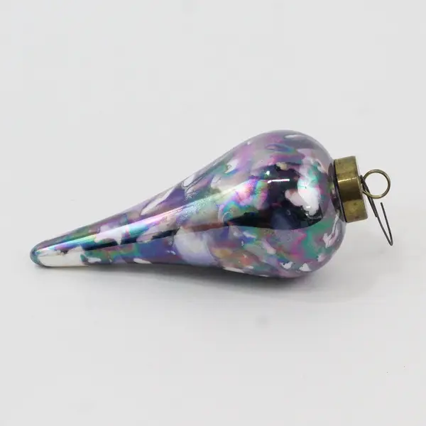 Hand-Painted Hand-Blown Glass Spire Ornament Brass Hanger 4in