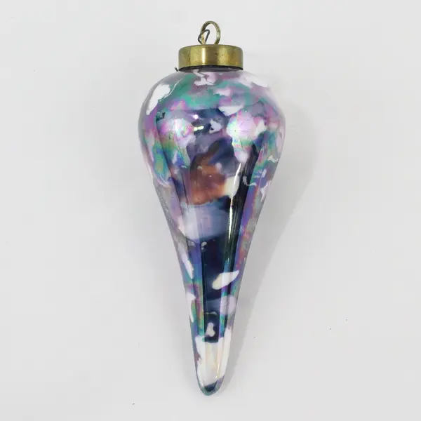 Hand-Painted Hand-Blown Glass Spire Ornament Brass Hanger 4in