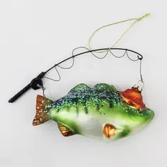 Blown Glass Hooked Fish Hat Fishing Pole Christmas Tree Ornament