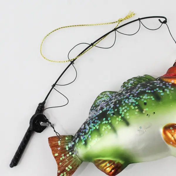 Blown Glass Hooked Fish Hat Fishing Pole Christmas Tree Ornament