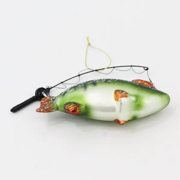 Blown Glass Hooked Fish Hat Fishing Pole Christmas Tree Ornament