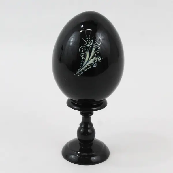 Vintage Russian Hand-Painted Lacquer Egg on Stand Signed