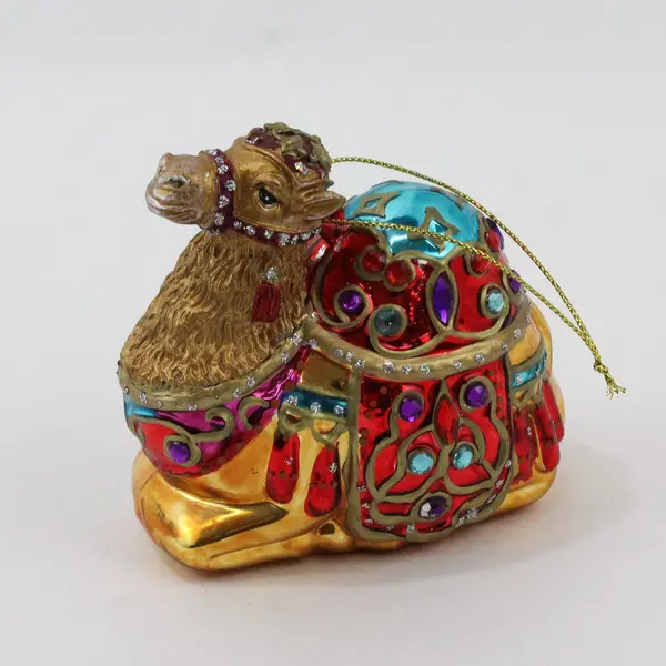 Bejeweled Hand-Painted Glass Camel Christmas Ornament 4" Long
