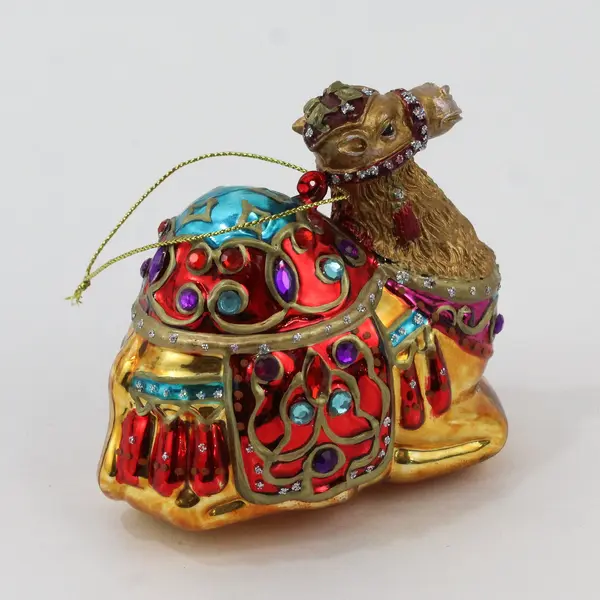 Bejeweled Hand-Painted Glass Camel Christmas Ornament 4" Long