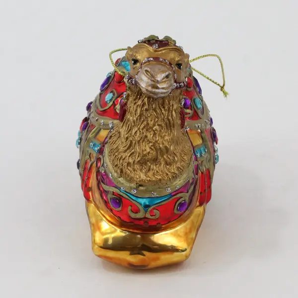 Bejeweled Hand-Painted Glass Camel Christmas Ornament 4" Long