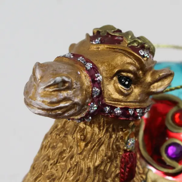Bejeweled Hand-Painted Glass Camel Christmas Ornament 4" Long