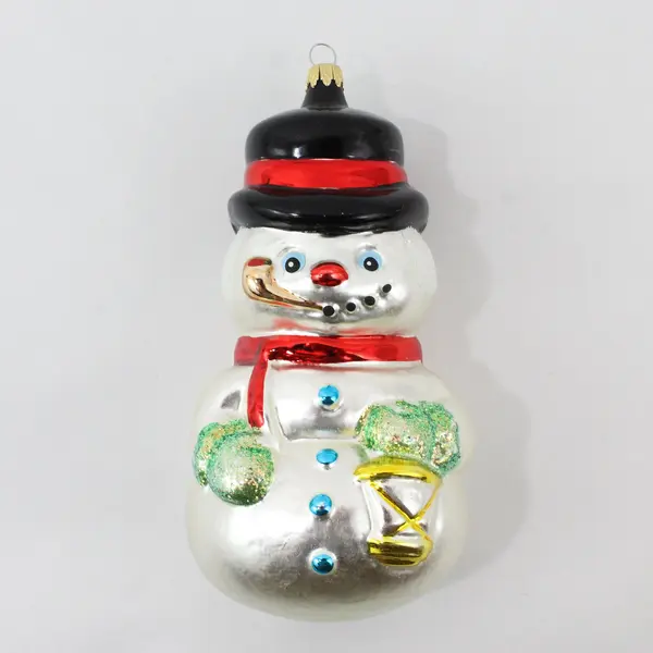 Vintage Glass Snowman Christmas Ornament Smoking Pipe