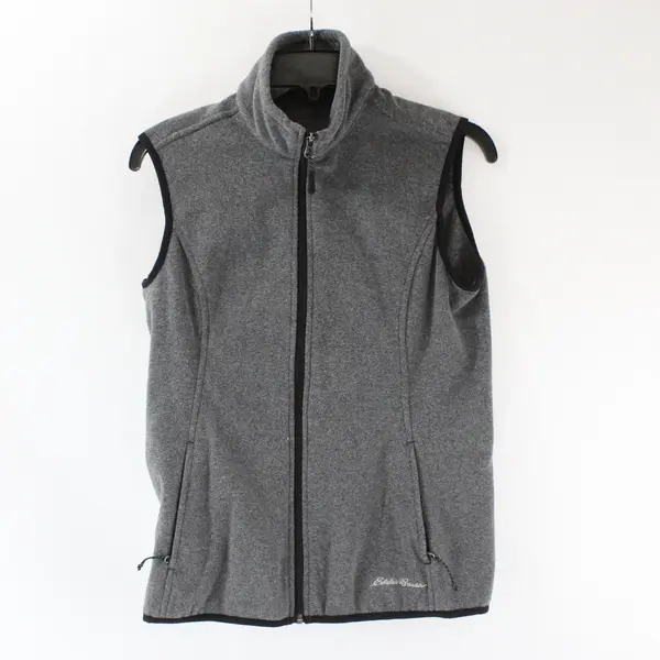 Eddie Bauer Women's XS Gray Fleece Vest Full Zip Stand Collar