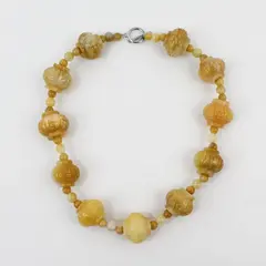 Vintage Hand-Carved Yellow Jade Lantern Beaded Necklace 21"