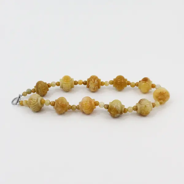Vintage Hand-Carved Yellow Jade Lantern Beaded Necklace 21"