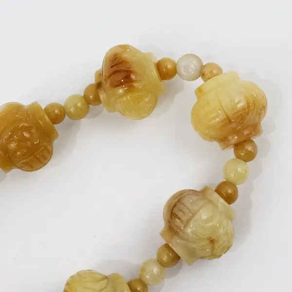 Vintage Hand-Carved Yellow Jade Lantern Beaded Necklace 21"