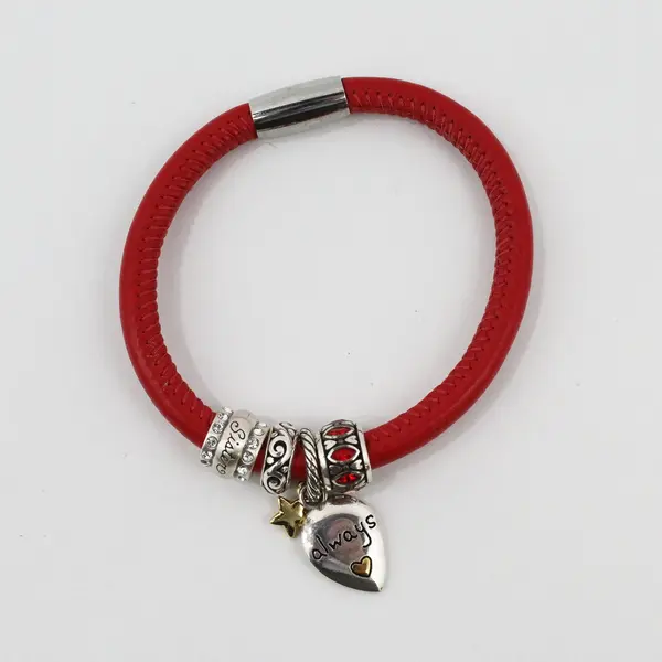 Brighton Red Leather Charm Bracelet 8" Pre-Owned Gift for Sister