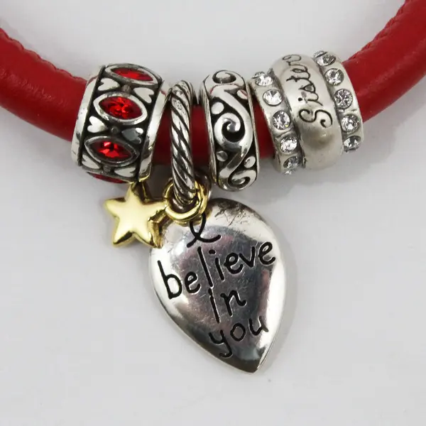 Brighton Red Leather Charm Bracelet 8" Pre-Owned Gift for Sister