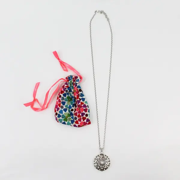 Brighton Rhinestone Mandala Compact Mirror Pendant Necklace 34" Silver-Tone