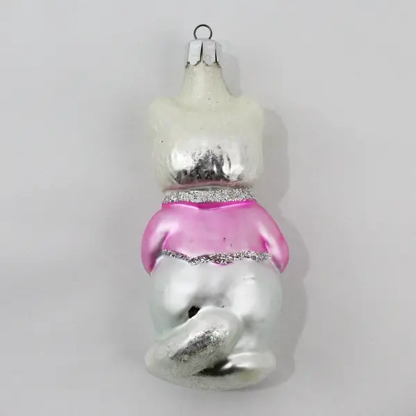 Vintage Christopher Radko Blown Glass Ornament Shy Kitten White W/Pink Coat 4.5"