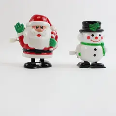 Vintage Fun World Wind-Up Walking Santa & Snowman Christmas Figurine Decoration