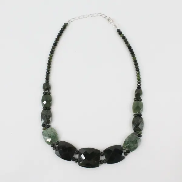 Green Nephrite Jade 925 Sterling Silver Beaded Necklace Earrings Set