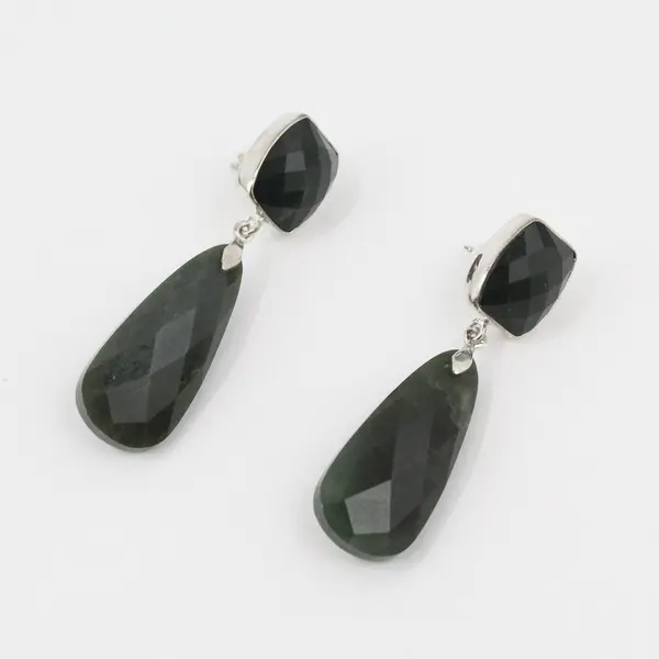 Green Nephrite Jade 925 Sterling Silver Beaded Necklace Earrings Set
