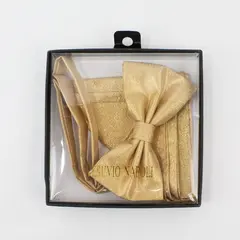 Men's Vesuvio Napoli Shiny Golden Adjustable Bow Tie With Pocket Square Set