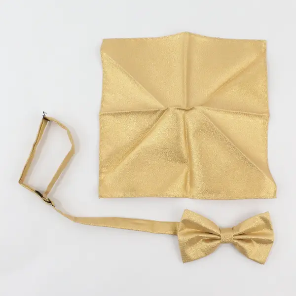 Men's Vesuvio Napoli Shiny Golden Adjustable Bow Tie With Pocket Square Set