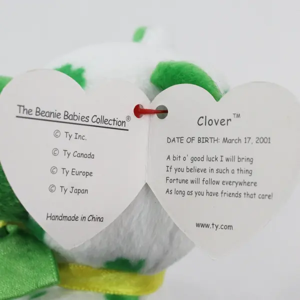 Vintage Ty Beanie Baby Clover the Bear Plush St. Patrick's Day 6 Inch