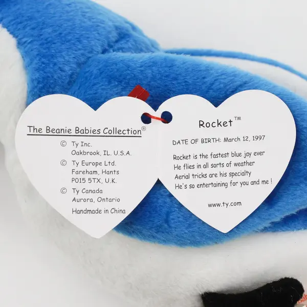 Vintage Ty Beanie Baby Rocket The Blue Jay Plush Toy