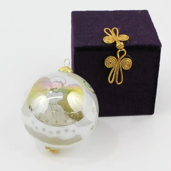 Pier 1 Li Bien Reverse Hand-Painted Glass Angel Christmas Ornament