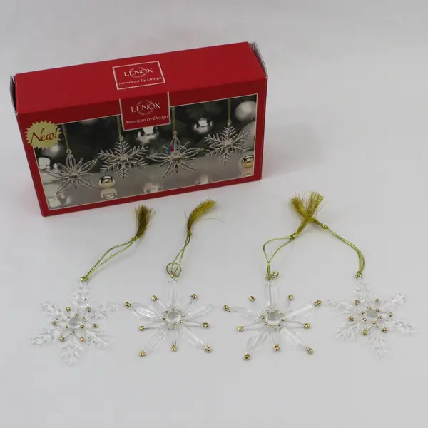 Vintage Lenox Set of 4 Crystal Glass Snowflake Ornaments Original Box 